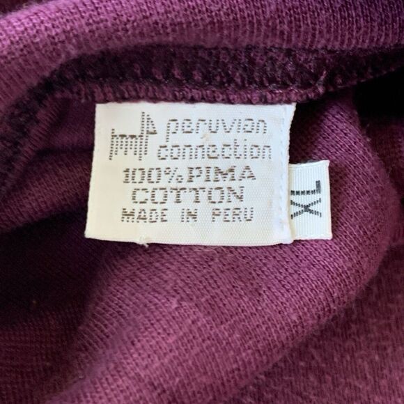 Peruvian Connection Womens Turtleneck Tunic Pima Cotton Long Sleeve Burgundy  XL - Picture 13 of 15